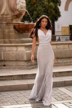 Alamour Made-To-Order Rosalin Sequin Gown - Silver Made-To-Order Gowns