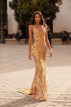 Alamour Made-To-Order Rianata Sequin Gown - Gold