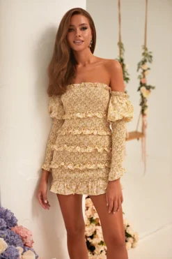 Alamour The Label Jules Shirred Dress - Yellow