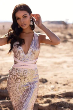 Alamour Made-To-Order Fitted Gowns Sheyla Sequin Gown - Rose Gold