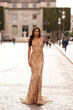 Alamour Made-To-Order Agata Sequin Gown - Gold Made-To-Order Gowns