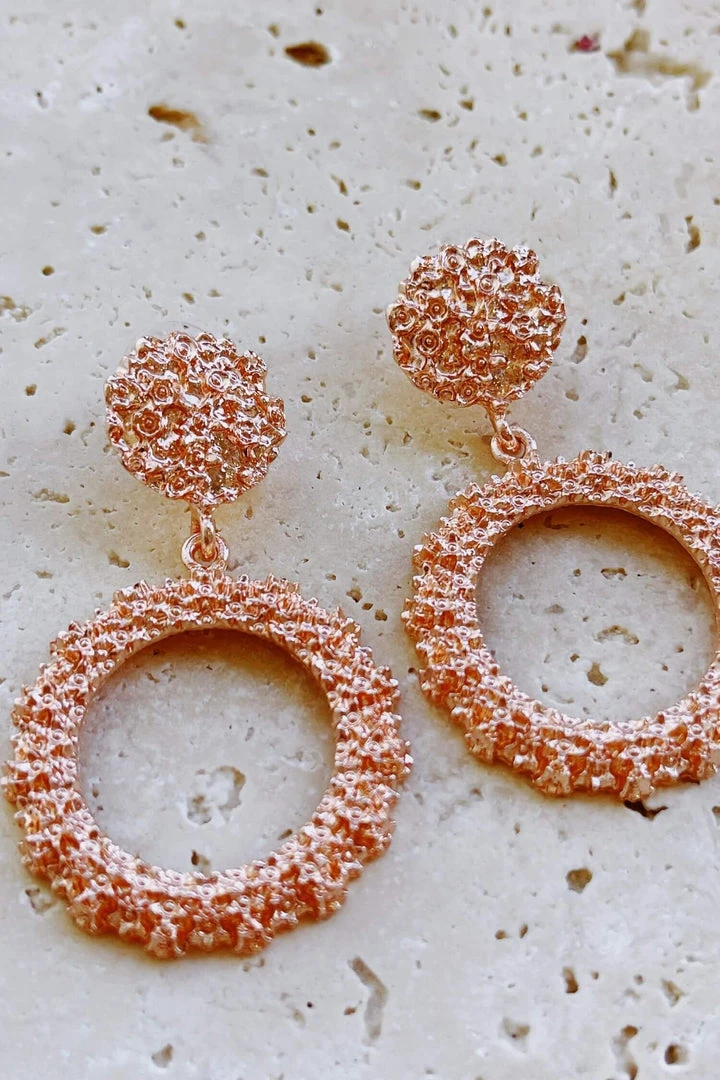 Alamour The Label Felicity Rose Gold Textured Circle Drop Earrings 6 Alamour The Label Felicity Rose Gold Textured Circle Drop Earrings