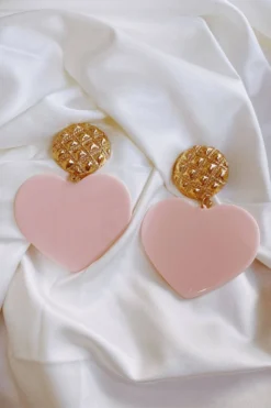 Alamour The Label Marinela Gold Pink Heart Drop Earrings