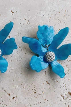 Alamour The Label Luna Teal Flower Statement Earrings