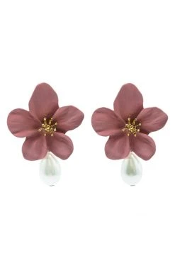 Alamour The Label Adele Pink Flower Pearl Studs NEW ARRIVALS