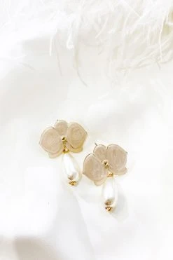 Alamour The Label NEW ARRIVALS Mia Flower Stud With Pearl Drop Earrings