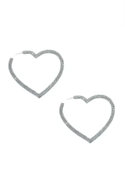 Alamour The Label Gaia Silver Crystal Heart Hoop Earrings