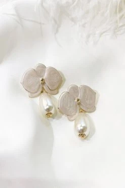 Alamour The Label NEW ARRIVALS Mia Flower Stud With Pearl Drop Earrings