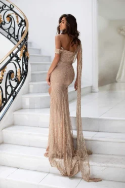 Alamour The Label Gabriela Glitter Gown - Gold Fitted Gowns