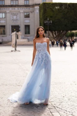 Alamour Made-To-Order Estafania Beaded Tulle Gown - Baby Blue A-Line Gowns 3 Alamour Made-To-Order Estafania Beaded Tulle Gown - Baby Blue A-Line Gowns