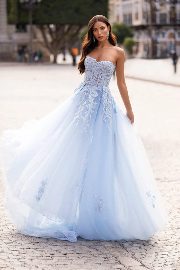 Alamour Made-To-Order Estafania Beaded Tulle Gown - Baby Blue A-Line Gowns Alamour Made-To-Order Estafania Beaded Tulle Gown - Baby Blue A-Line Gowns