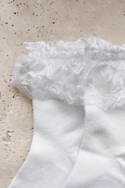 Alamour The Label To Lounge At Home White Cotton Lace Frill Socks