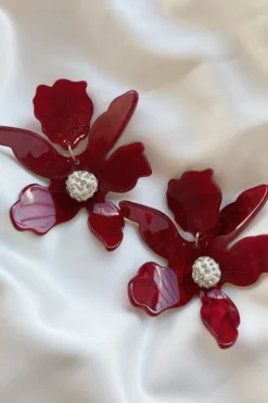Alamour The Label Luna Burgundy Flower Earrings