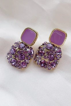 Alamour The Label Cassidy Lilac Diamante Studs Earrings