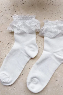Alamour The Label To Lounge At Home White Cotton Lace Frill Socks