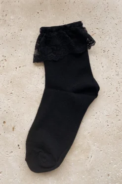 Alamour The Label Black Cotton Lace Frill Socks
