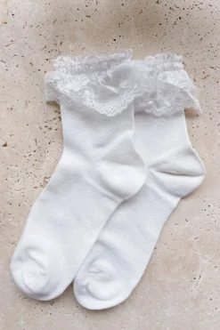 Alamour The Label To Lounge At Home White Cotton Lace Frill Socks