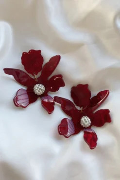 Alamour The Label Luna Burgundy Flower Earrings
