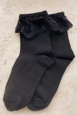 Alamour The Label Black Cotton Lace Frill Socks