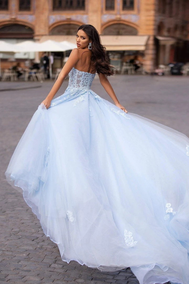 Alamour Made-To-Order Estafania Beaded Tulle Gown - Baby Blue A-Line Gowns Alamour Made-To-Order Estafania Beaded Tulle Gown - Baby Blue A-Line Gowns