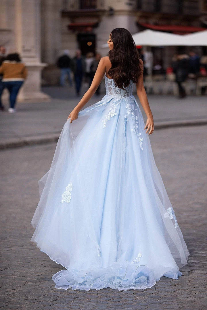 Alamour Made-To-Order Estafania Beaded Tulle Gown - Baby Blue A-Line Gowns Alamour Made-To-Order Estafania Beaded Tulle Gown - Baby Blue A-Line Gowns