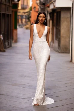Alamour Made-To-Order Estera Sequin Gown - White Made-To-Order Gowns 7 Alamour Made-To-Order Estera Sequin Gown - White Made-To-Order Gowns